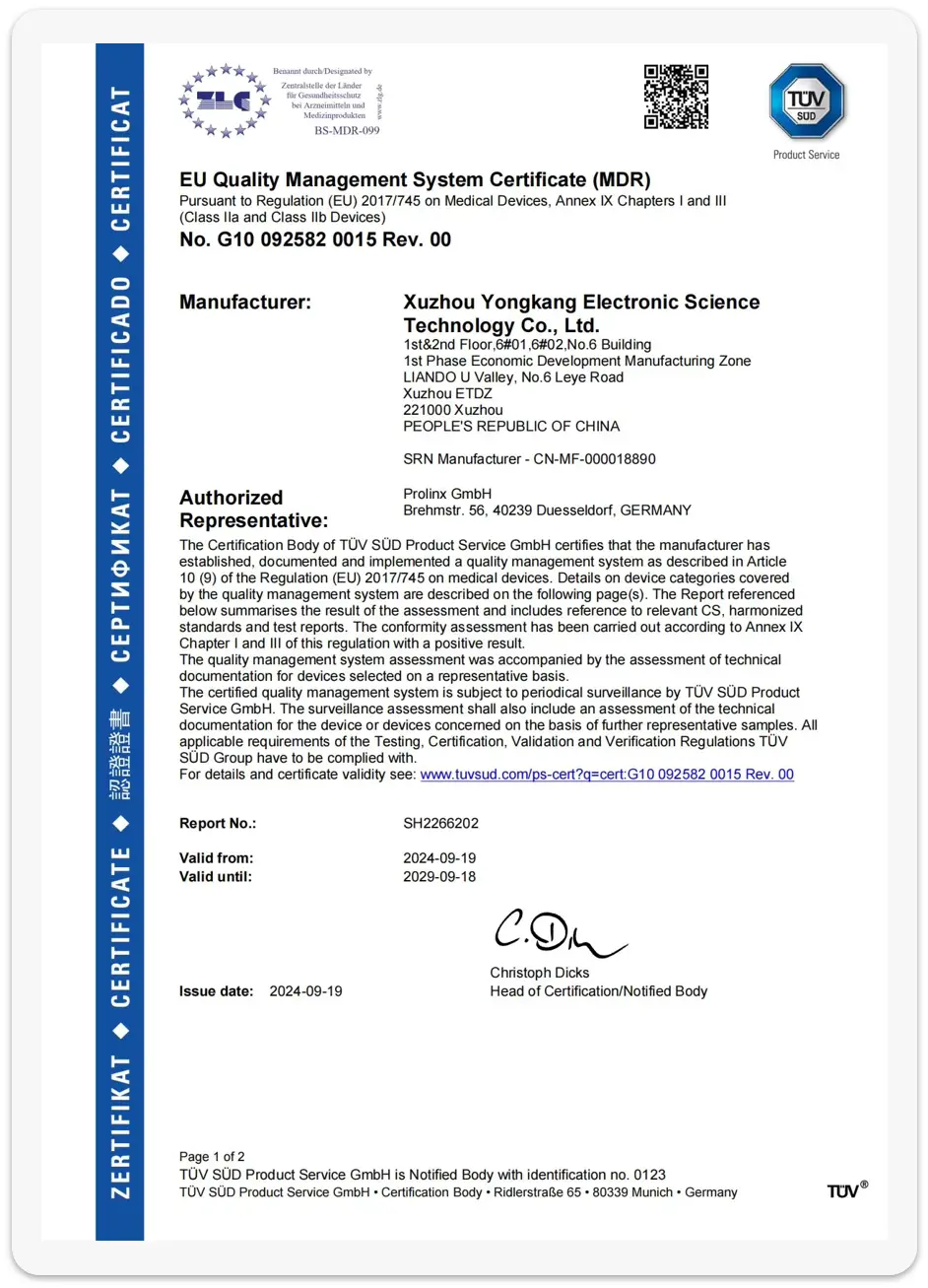 CE certification for Yonker medical devices
